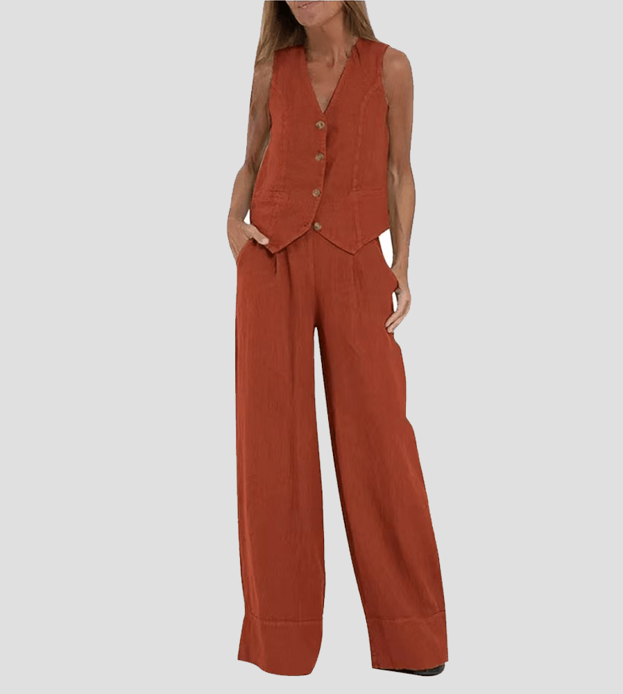 Conjunto casual de algodão com colete e calça