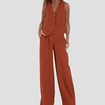 Conjunto casual de algodão com colete e calça