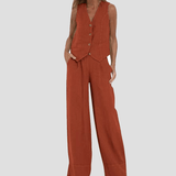 Conjunto casual de algodão com colete e calça