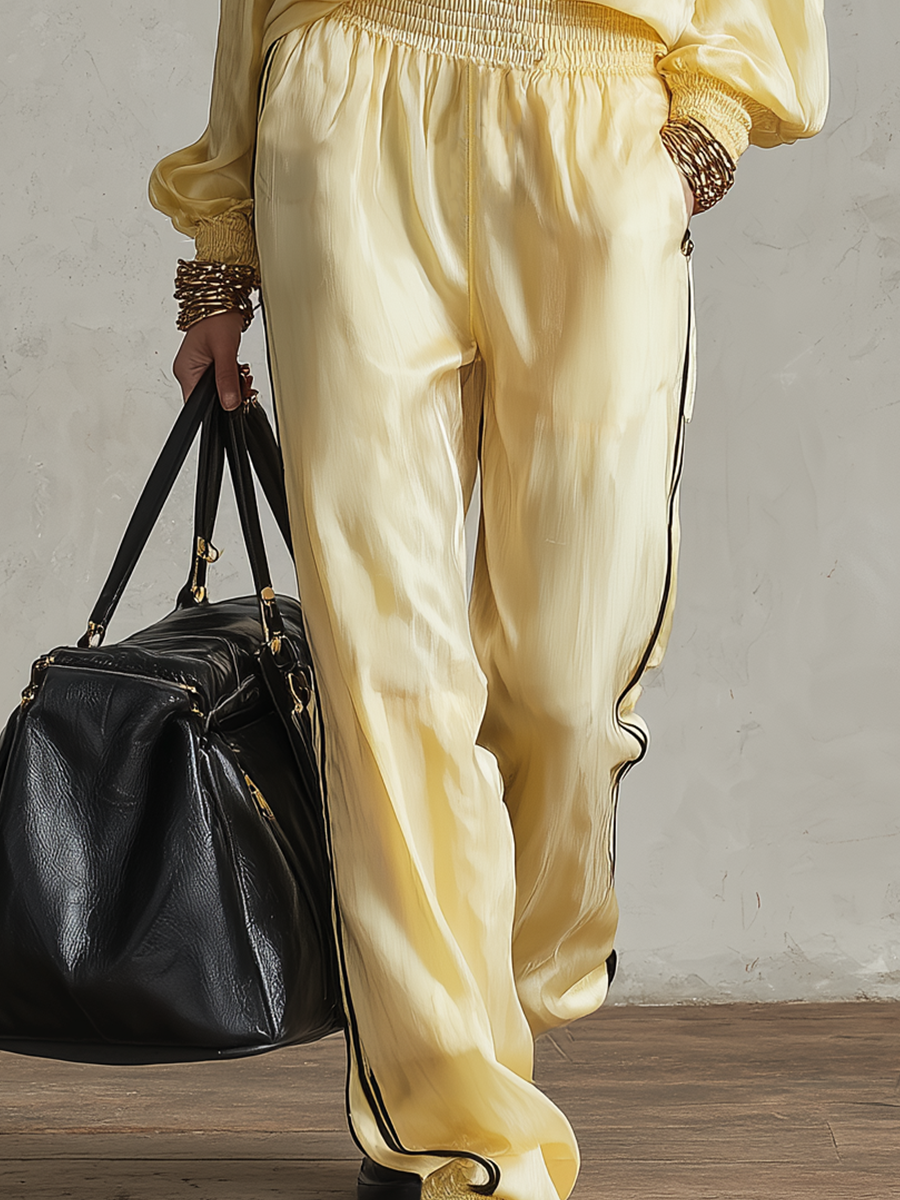 Radiant Relaxed Zip-Neck Blouse & Drawstring Pants Set