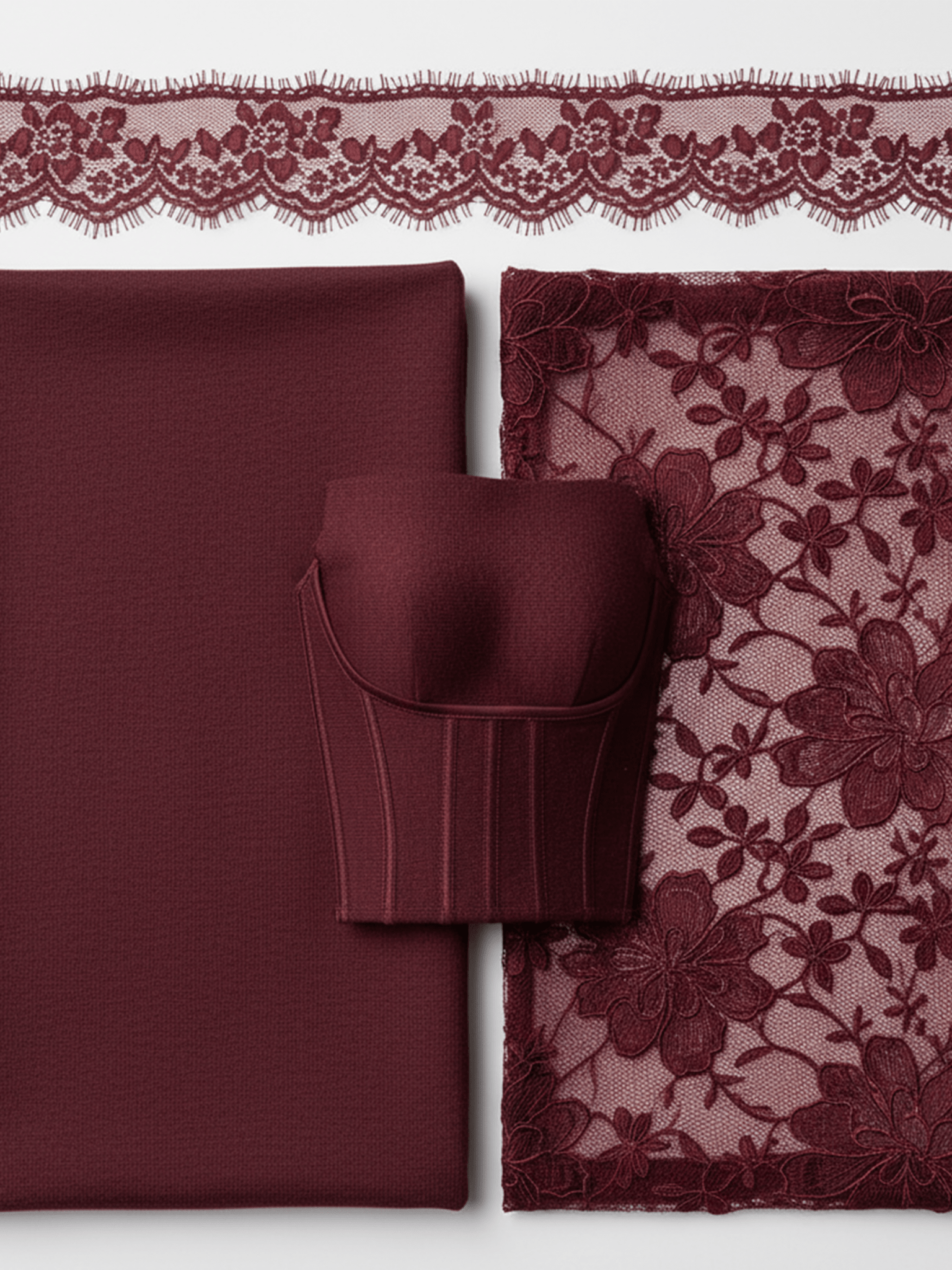 VESTIDO CORTO BURDEOS DE ENCAJE CON ESCOTE CUADRADO - VALERINA MARBELLA