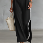 Women's Minimalist White-trimmed Button-down Collar Sweatshirt Dress Maxi Dress MDA0958L0Y