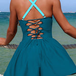 Stylish Square Neck Back Cutout Tie-up Pocket Stretch One-piece Swimsuit