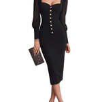 VESTIDO MIDI NEGRO ENTALLADO CON ESCOTE CUADRADO - VALERINA MARBELLA