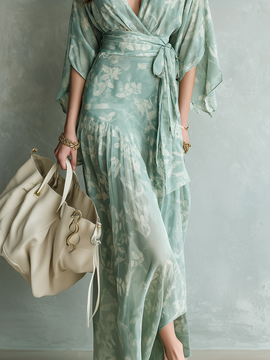 Romantic Botanical Wrap Maxi Dress