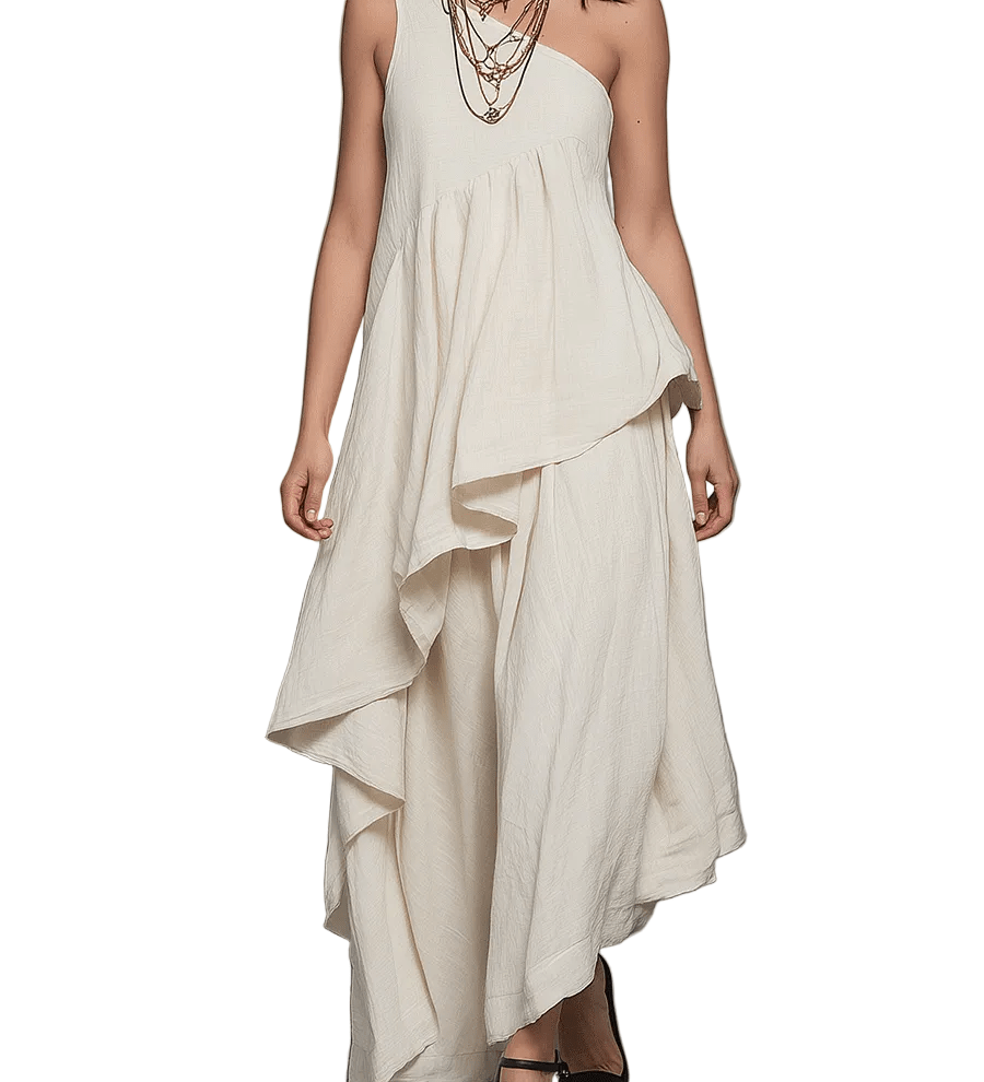 VESTIDO MAXI BOHEMIO DE UN HOMBRO CON CAPAS ASIMÉTRICAS - VALERINA MARBELLA