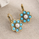 PENDIENTES VINTAGE STYLE TURQUESA Y PERLES FLOR