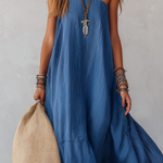 Royal Blue Striped Off-the-shoulder Flowing Long Dress