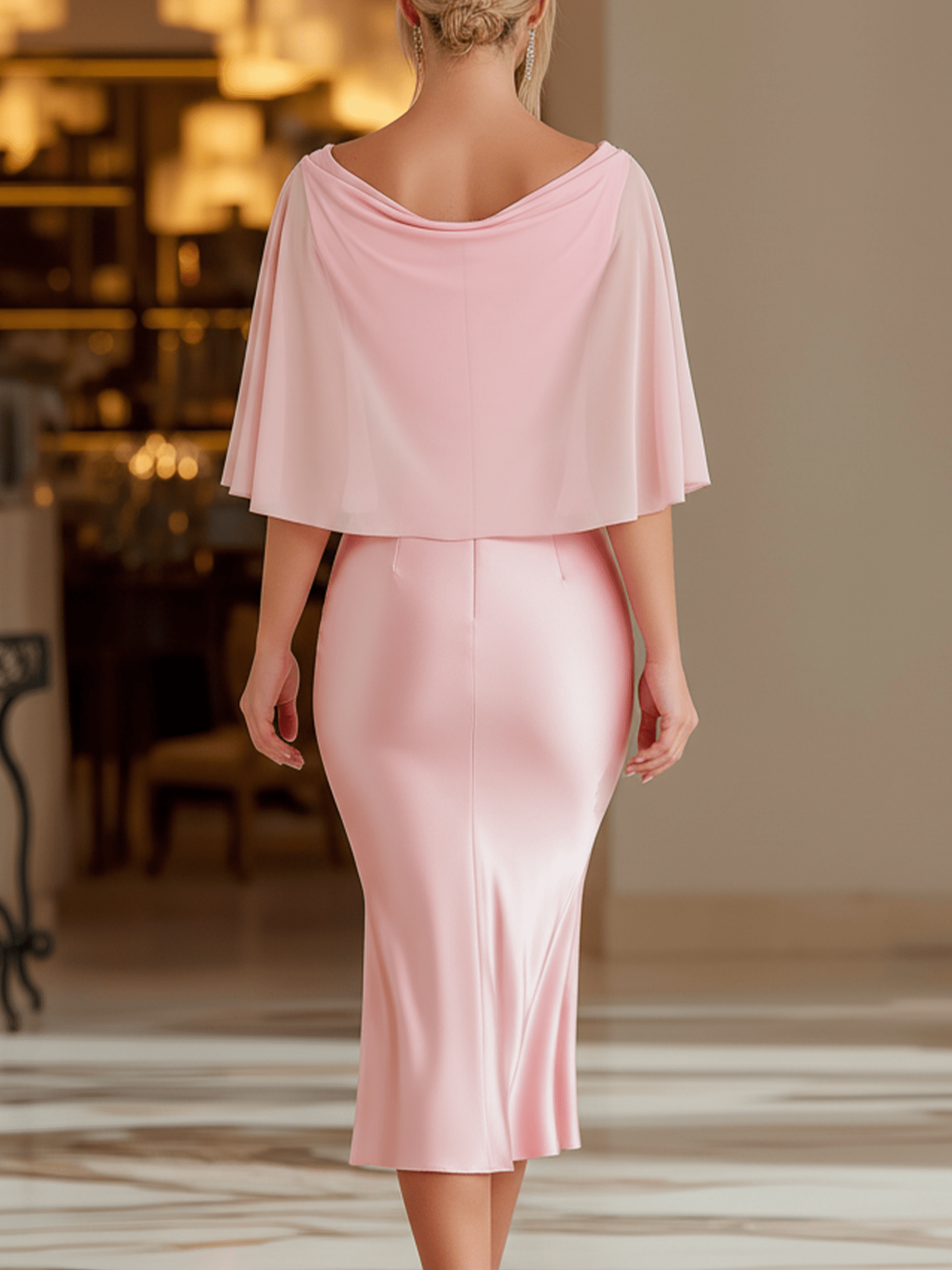 VESTIDO MIDI ROSA BLUSH DE SATÉN Y GASA - VALERINA MARBELLA