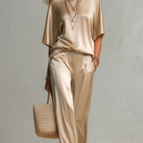 Stylish And Simple Champagne Gold Satin Suit