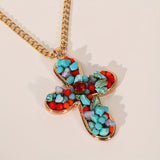 COLLAR BOHEMIO VIBRANT COLORÉ TURQUESA CRUZ COLGANTE