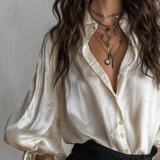 French Vintage Style Pearlescent Lantern Sleeved Blouse