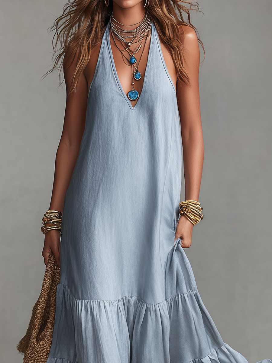 Elevated Deep V-Neck Tiered Maxi Dress