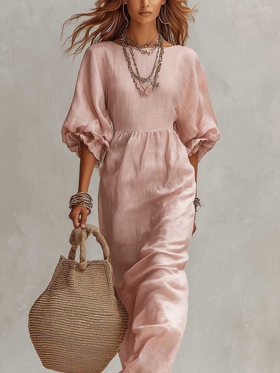 VESTIDO ROSA CLARO DE ESTILO SUAVE CON MANGAS FAROL - VALERINA MARBELLA