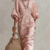 VESTIDO ROSA CLARO DE ESTILO SUAVE CON MANGAS FAROL - VALERINA MARBELLA