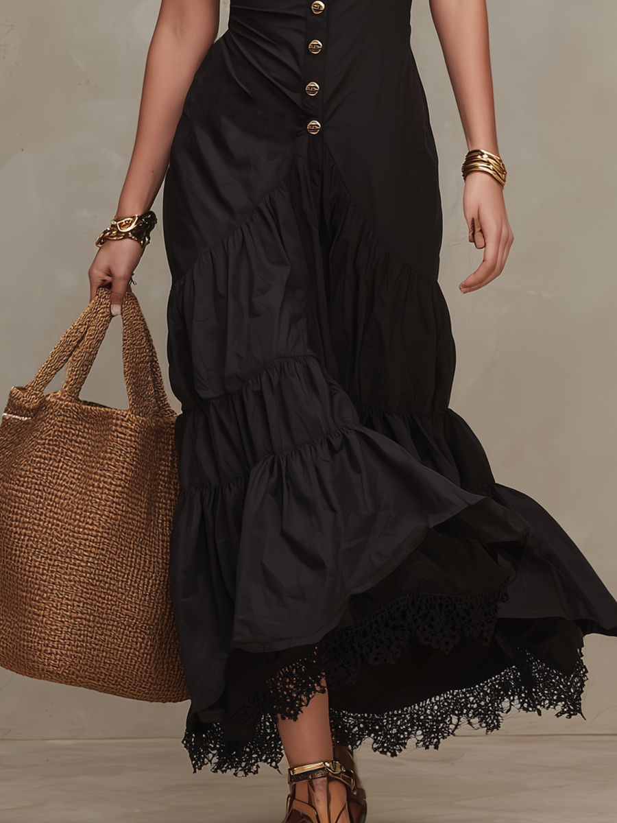 Alluring Halter-Neck Buttoned Maxi Dress