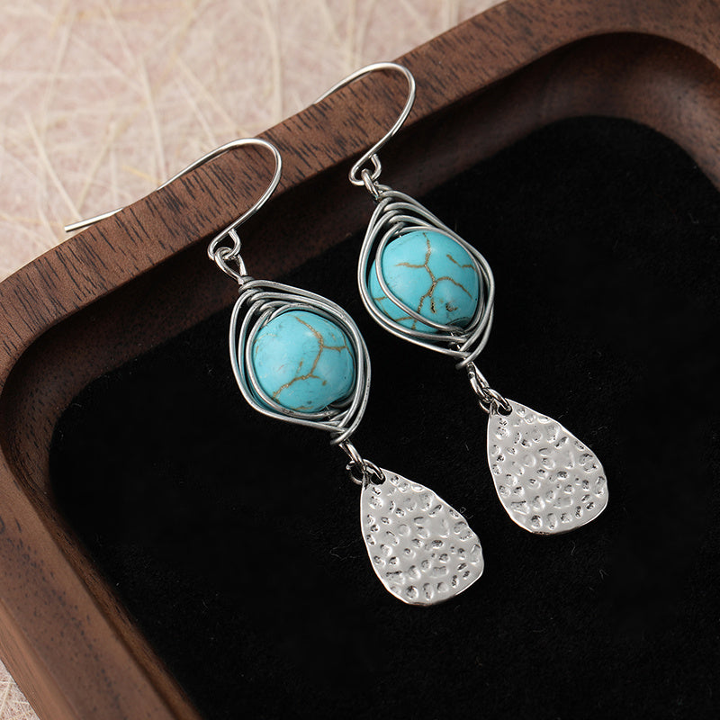 PENDIENTES ELEGANTE RÉTRO FIL ENROULÉ TURQUESA MÉTAL COLGANTE