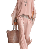 Polished Blush Pink Embellished Blouse & Fluid Pants Set