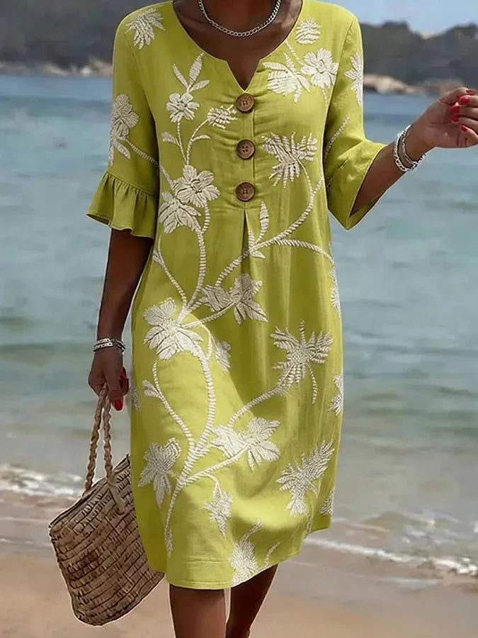 VESTIDO DE PLAYA CON BORDADO FLORAL – CHIC CASUAL