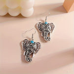 PENDIENTES VINTAGE TURQUESA ÉLÉPHANT PLATA PLAQUÉ BOHEMIO GOTA