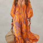 V-neck, Lantern-sleeved, Flowing Resort Dress