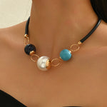 COLLAR BOHEMIO MINIMALISTA PERLA & TURQUESA PERLA