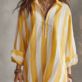 Relaxed Striped Resort Yellow & White Stripe Midi Dress