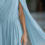 VESTIDO MAXI DE GASA AZUL CLARO DE UN SOLO HOMBRO - VALERINA MARBELLA