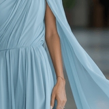 VESTIDO MAXI DE GASA AZUL CLARO DE UN SOLO HOMBRO - VALERINA MARBELLA