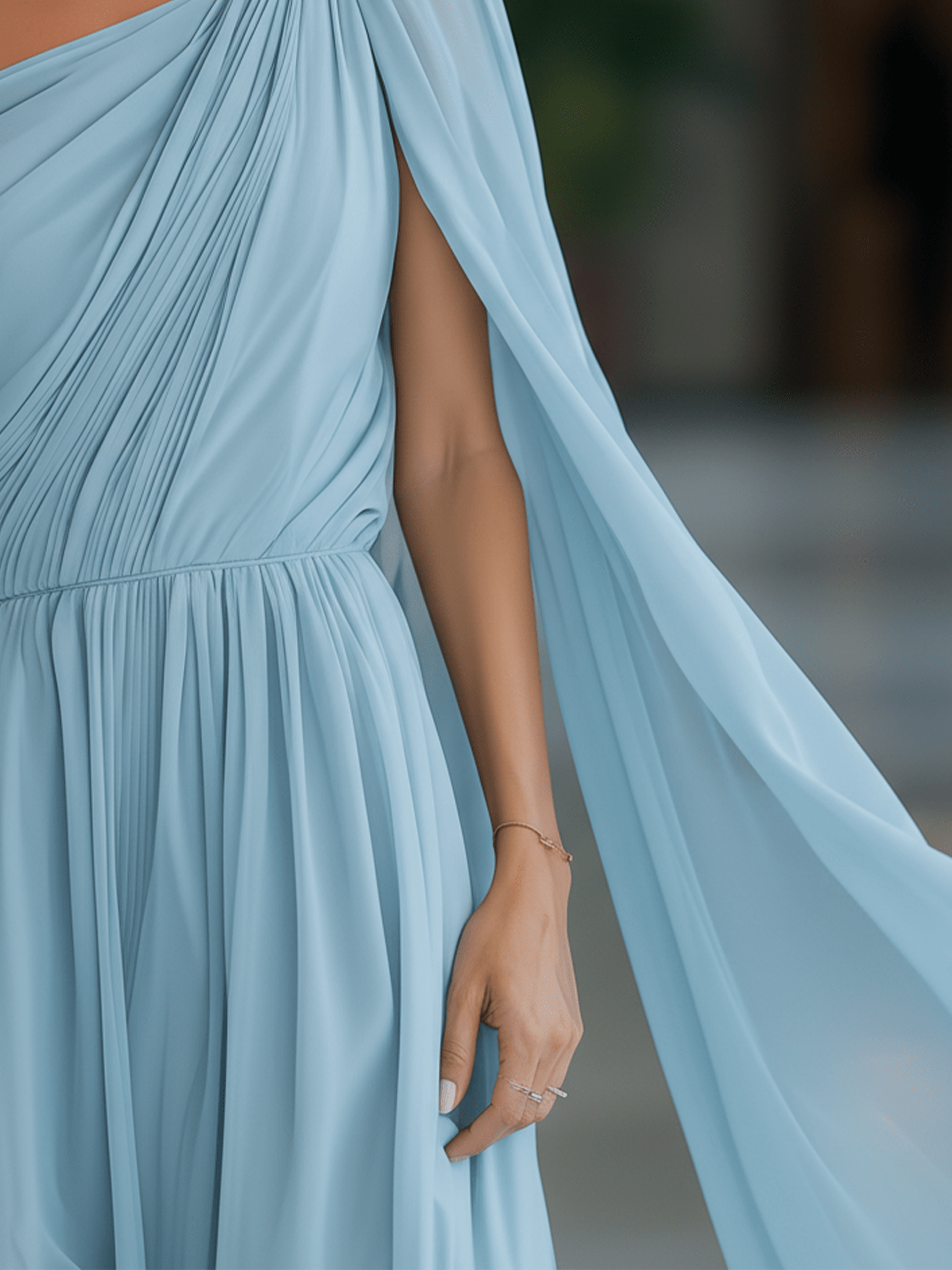 VESTIDO MAXI DE GASA AZUL CLARO DE UN SOLO HOMBRO - VALERINA MARBELLA