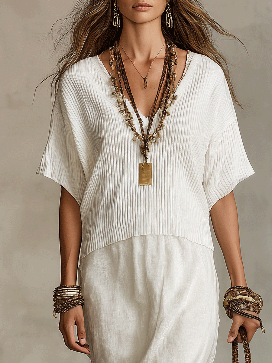 Effortless Bohemian Ivory Top & Soft Maxi Skirt