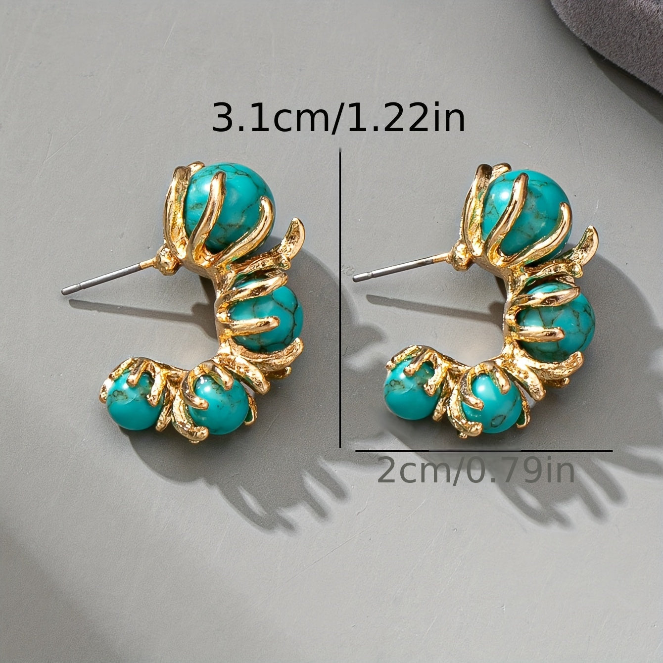 PENDIENTES CLÁSICO ORO TURQUESA PLAQUÉ TRIPLE PIERRE COLGANTE