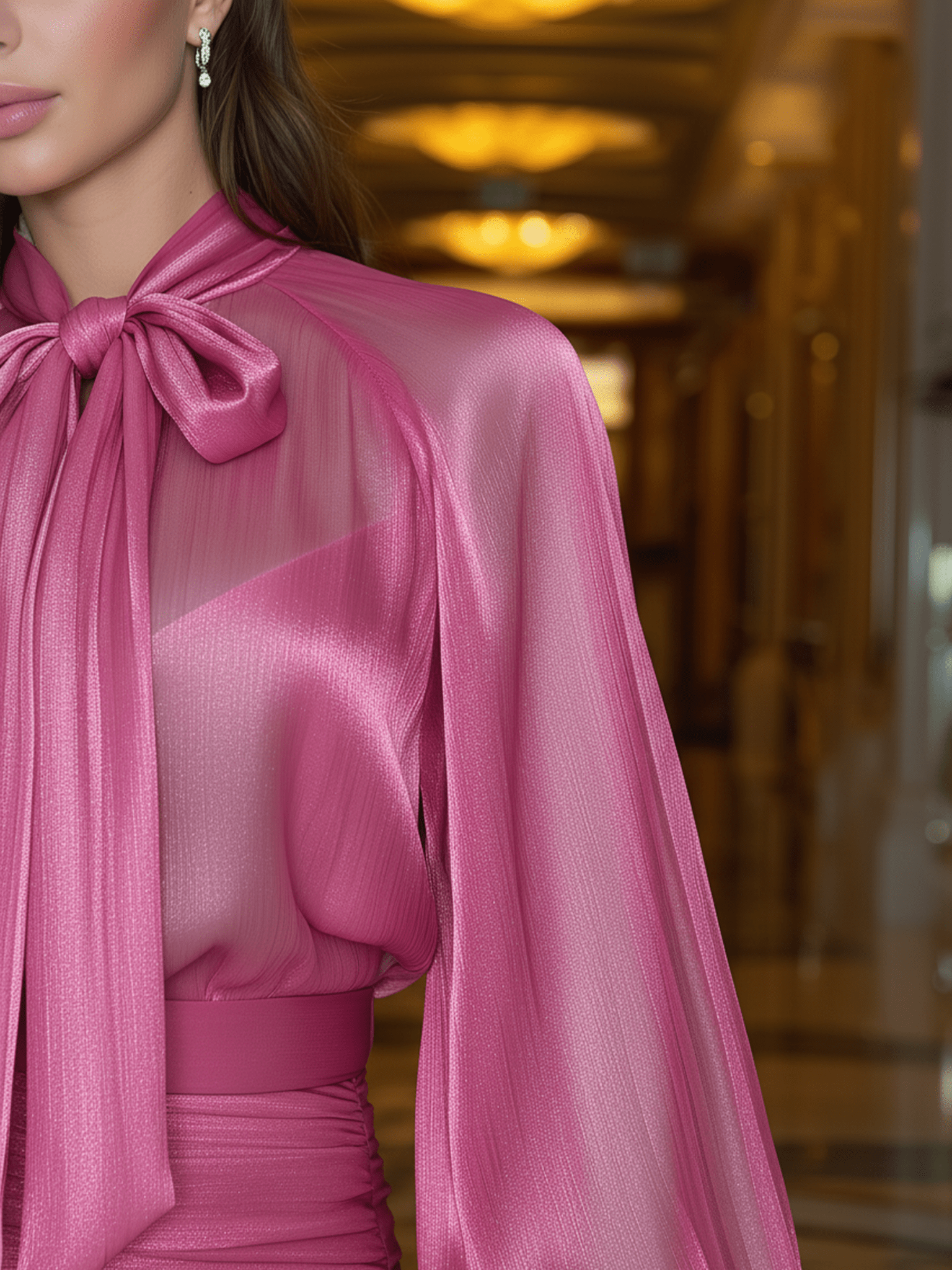 VESTIDO MINI FUCSIA CON TRANSPARENCIA - VALERINA MARBELLA