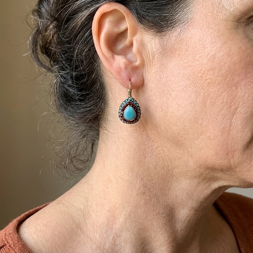 PENDIENTES VINTAGE GOTA TURQUESA HALO GOTA