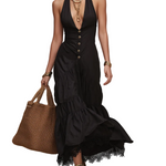 Alluring Halter-Neck Buttoned Maxi Dress