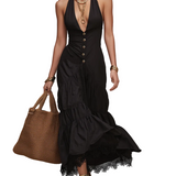 Alluring Halter-Neck Buttoned Maxi Dress
