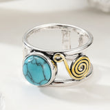 ANILLO BOHEMIO BICOLORE PLAQUÉ REDONDO TURQUESA PIERRE