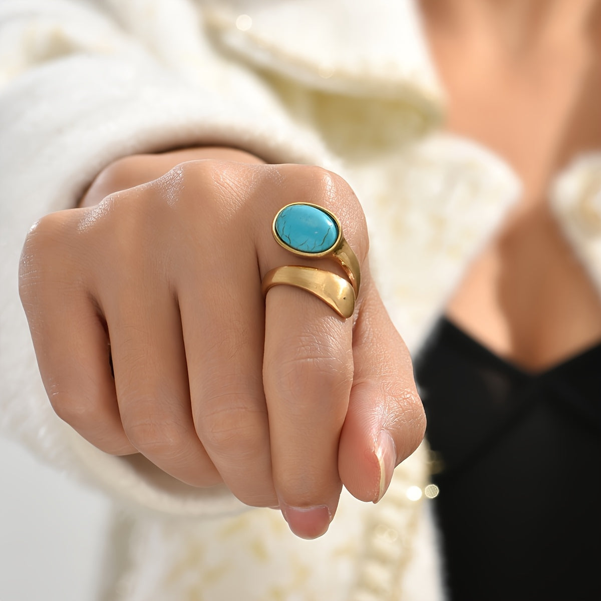 ANILLO BOHEMIO TURQUESA PLAQUÉ ORO OUVERT SORTIJA