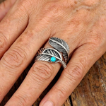 ANILLO BOHEMIO PLUMA TURQUESA STERLING PLATA