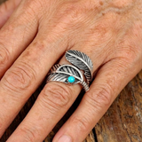 ANILLO BOHEMIO PLUMA TURQUESA STERLING PLATA