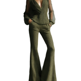 Sheer-Sleeve Ribbed Knit Set