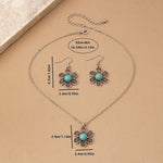 CONJUNTO VINTAGE TURQUESA FLOR PLATA PLAQUÉ COLLAR & BOUCLE OREILLE
