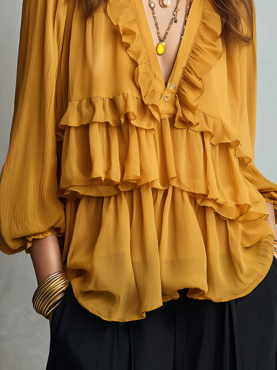 Luxurious Tiered Ruffle Chiffon Blouse