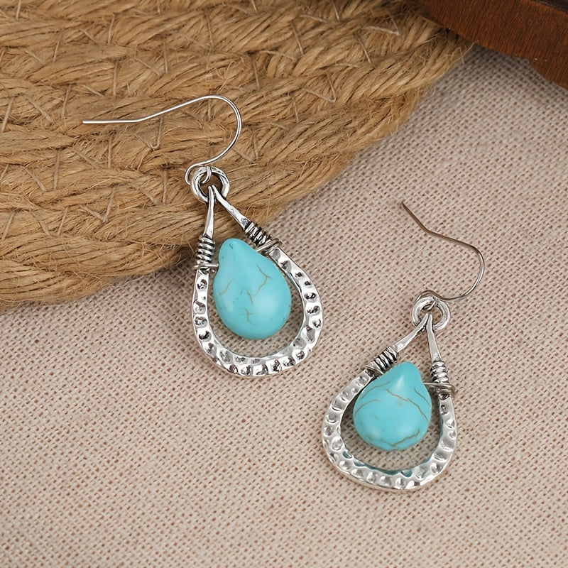 PENDIENTES VINTAGE RÉTRO EAU GOTA STYLE TURQUESA COLGANTE