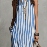 Bohemian Coastal Stripe Fringe Maxi Dress