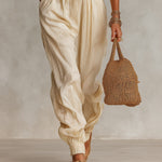 Bohemian Style Pleated Chiffon Blouse & Tapered Trousers Set
