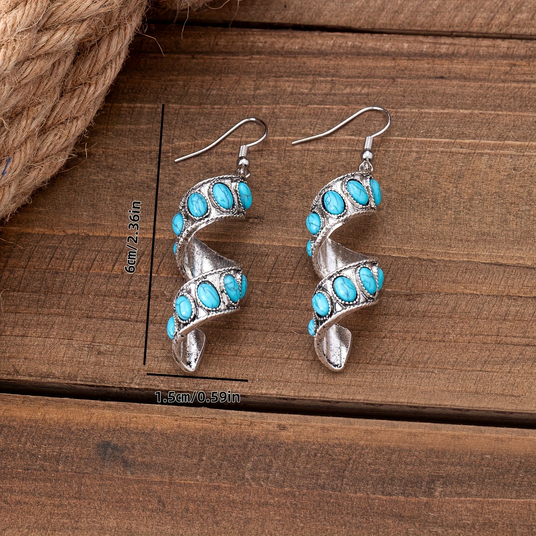 PENDIENTES BOHEMIO SPIRALE DESIGN TURQUESA INCRUSTACIÓN COLGANTE