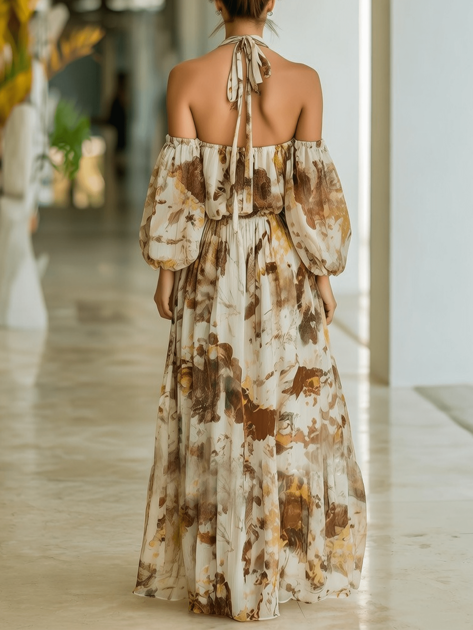 VESTIDO LARGO DE GASA CON ESTAMPADO ACUARELA - VALERINA MARBELLA