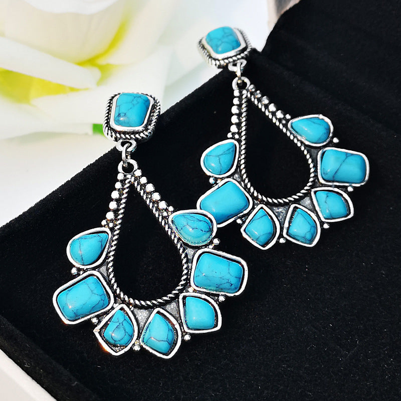 PENDIENTES VINTAGE PLATA PLAQUÉ TURQUESA GOTA