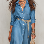 Relaxed Vacation Style Light Blue Shirt Dress